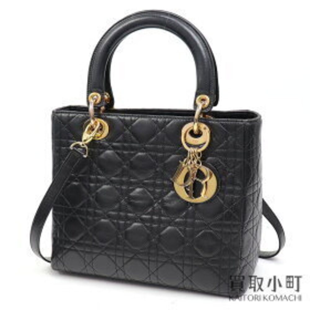 Dior Lady Classic Handbag Cannage Stitch Black Lambskin LADYDIOR Noir Black